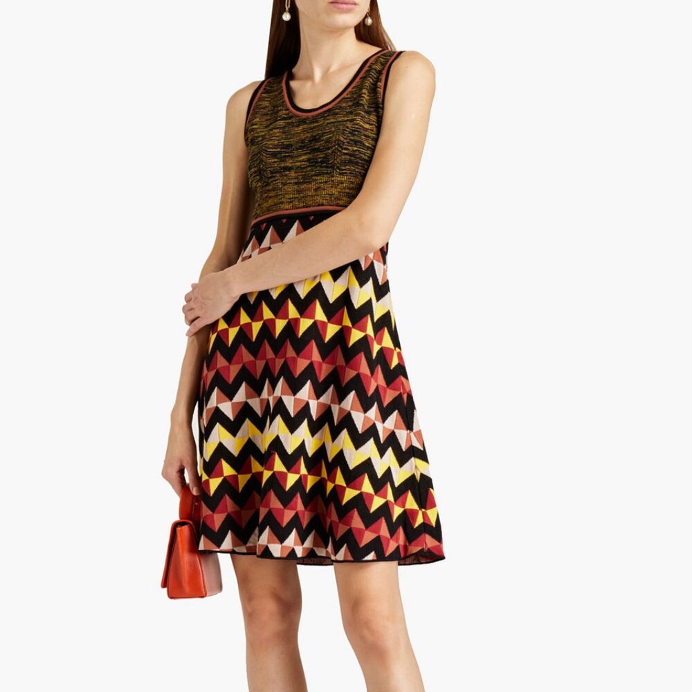 M Missoni Geometric Knit Paneled Cotton-Blend Mini Dress